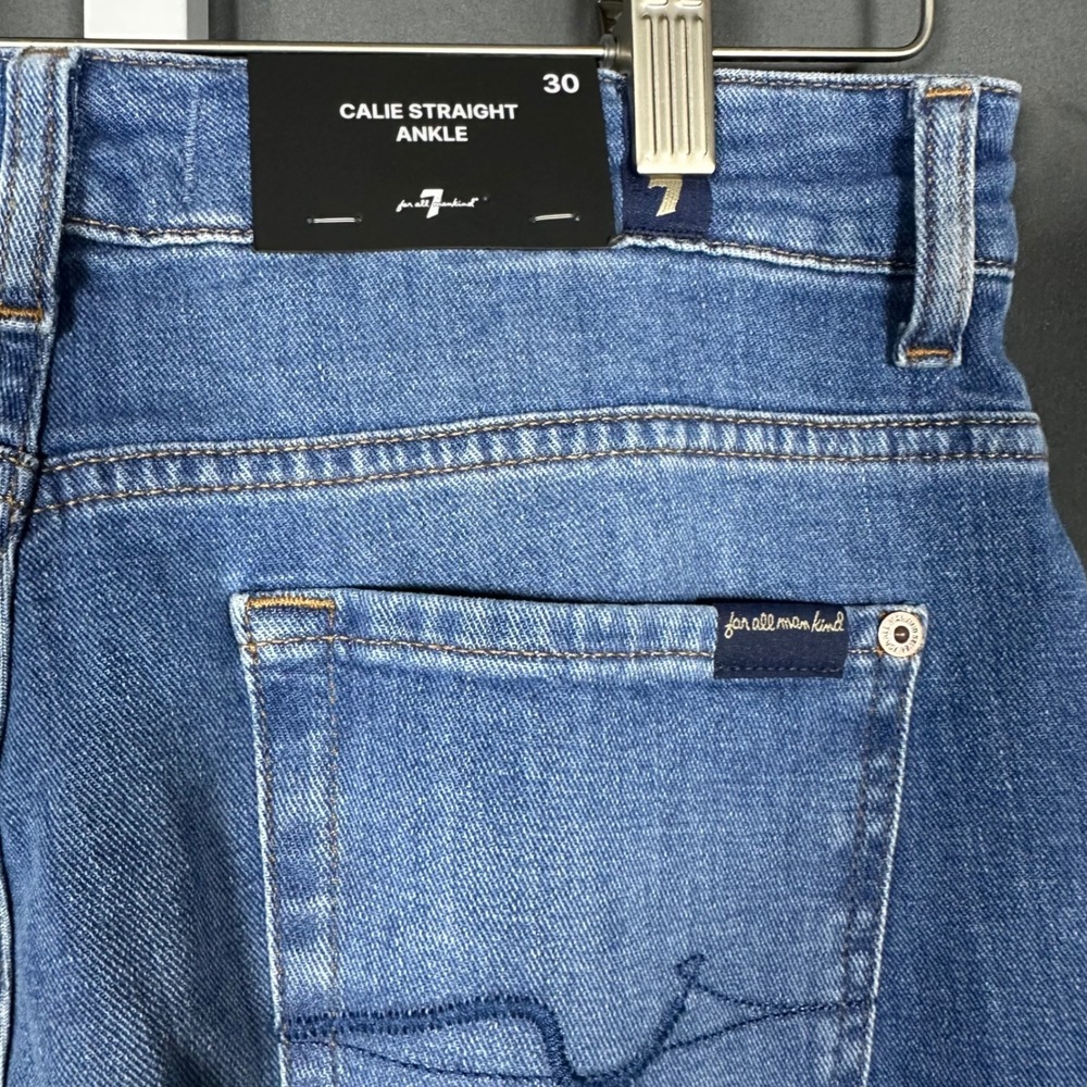 NWT 7 for all mankind Calie Straight Ankle Jeans Nevada Blue 30 Italian Fabric - Picture 5 of 9